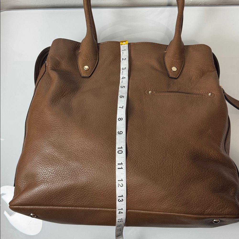 B. Makowsky camel leather triple entry large satchel tote - Picture 11 of 14